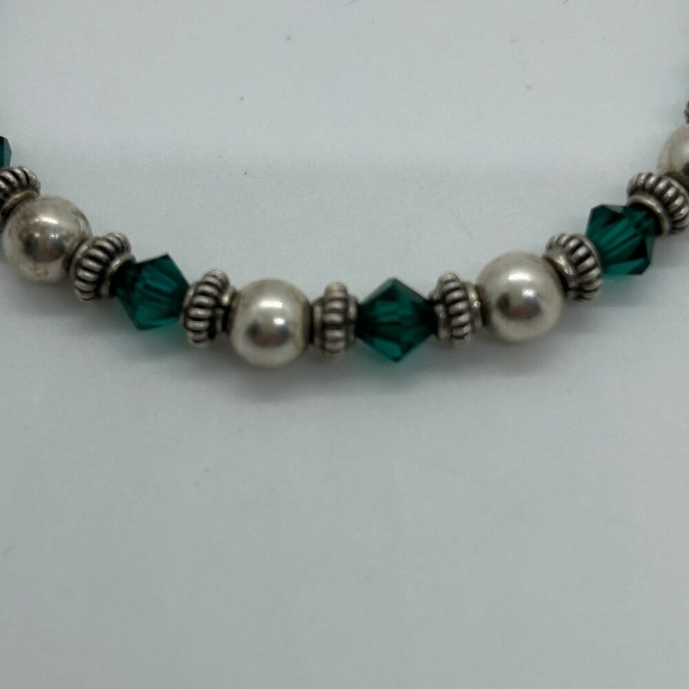 Artisan Sterling Silver Bracelet Green Crystal Bead Toggle Clasp 6.5" 10 grams - Picture 5 of 15